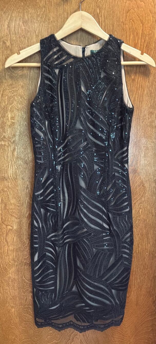 NWT Lauren by Ralph Lauren Evening Sequin Mesh Cocktail Dress sz 2